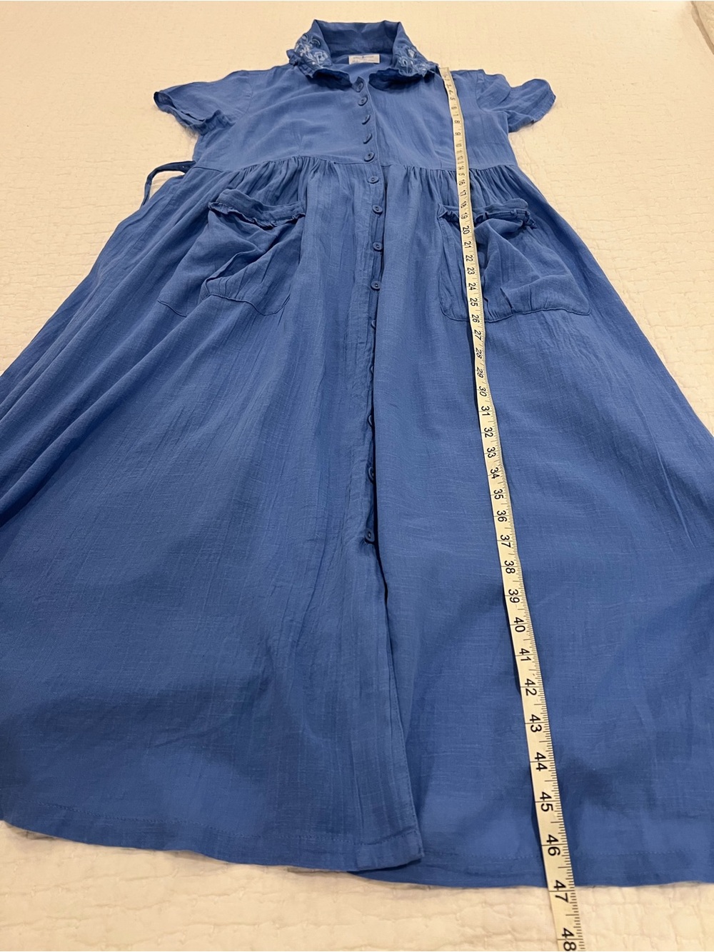 April Cornell Modern Prairie Dress Medium Blue Embroidered Button Front Cottage - Picture 14 of 14